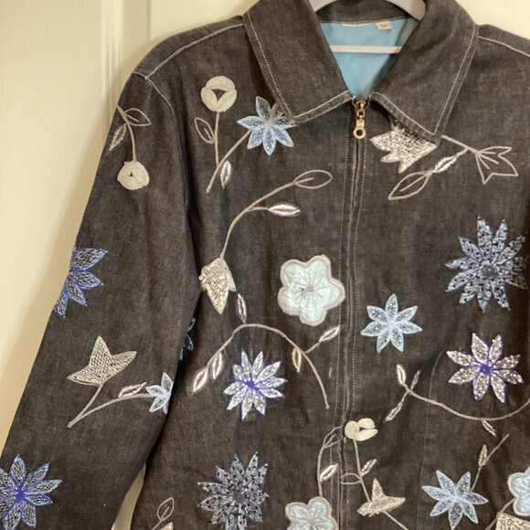 Women's Embroidered Beaded Black Jacket Front Zip Fully lined Western Cowgirl - Picture 3 of 7